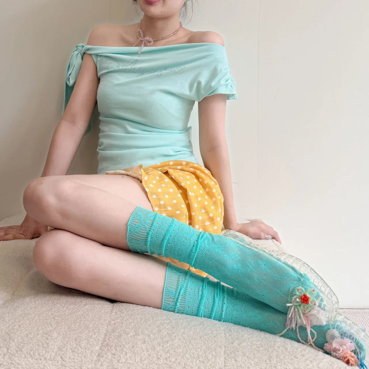 Summer Y2K Dopamine Colorful Lace Fishnet Socks Lacy Sexy Sweet Hot Girl Calf Socks Skirts Shorts Daily Over The Knee Stockings