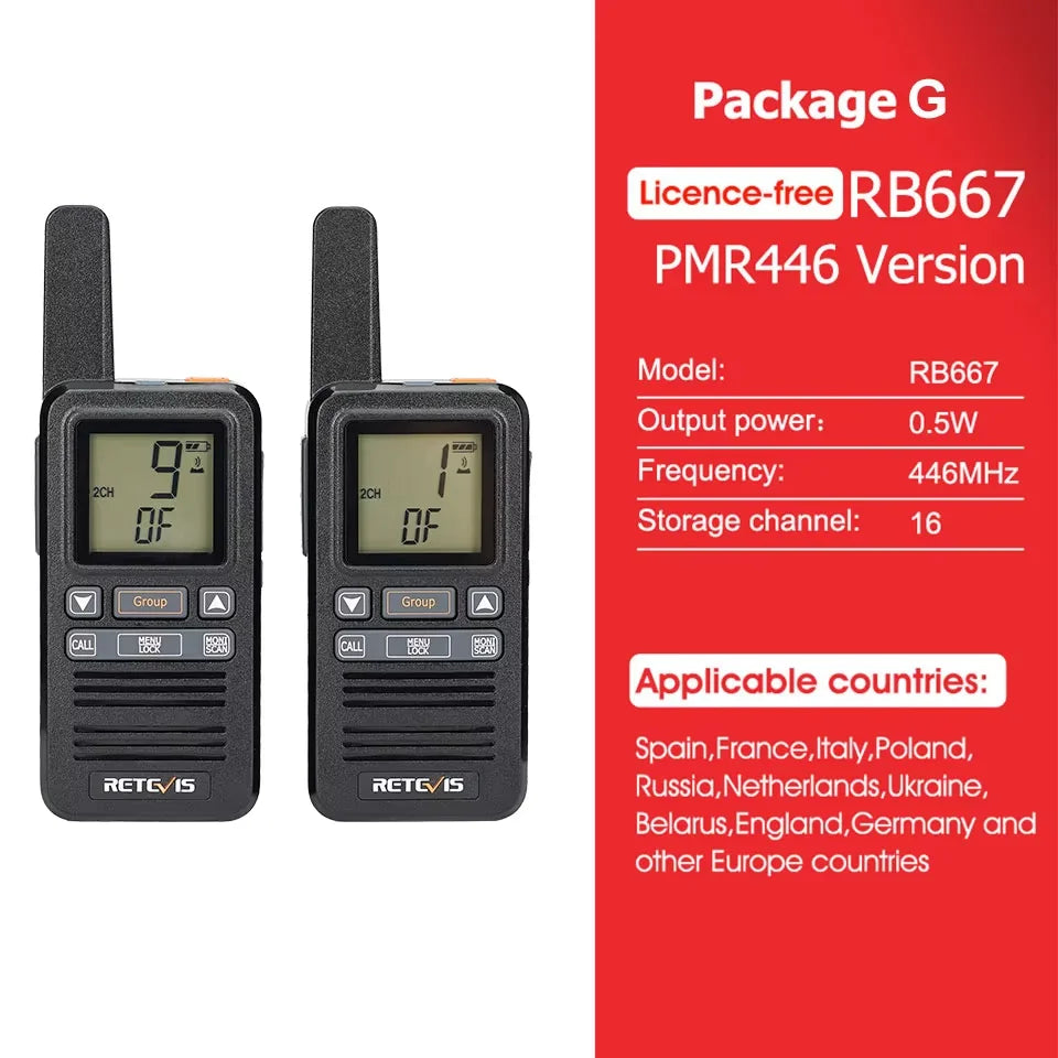 Retevis RB667 Walkie Talkie 2pcs/4pcs PMR446/FRS Portable Type-C Lincense-free Two Way Radio 1.44 Inch LCD Display for Camping