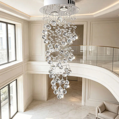 Modern Luxury Spiral Crystal Ceiling Fixture Long Cascading Crystal Design for Duplex Stairwell High Ceiling Home Lighting
