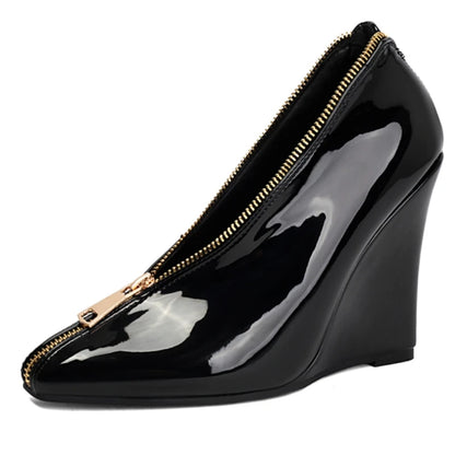 Sexy Women's Wedge High Heels Pumps Shoes Sexy Zipper Black Red White Wedges Heeled Large Size Office Party Wedding Shoes Ladies