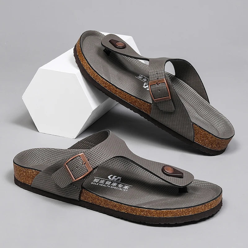 All-match Flats Beach Slippers Mens Thick Sole Men Cork Luxury Sandals Beach Vacation Comfort Shoes Slip on Flip Flops for Men