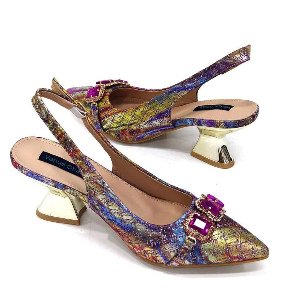 Newest Style Teal Sky Color Platform Design Peep Toe Ladies Shoes Matching Bag Set For Mature Women Heel Party Pump