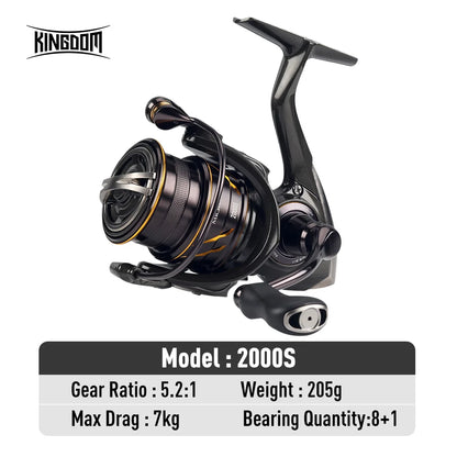 Kingdom Micro Fly Pro Fishing Spinning Reel Ultra Light 8+1 Sealed Bearings 160g 8KG Max Drag 5.2:1 Gear Ratio Fishing Reel