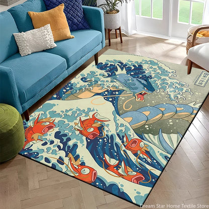 Japanese Anime Pokemon Card Retro Charizard Area Carpet for Living Room Home Decor Sofa Table Rug Anti Slip Chair Floor Mat Gift