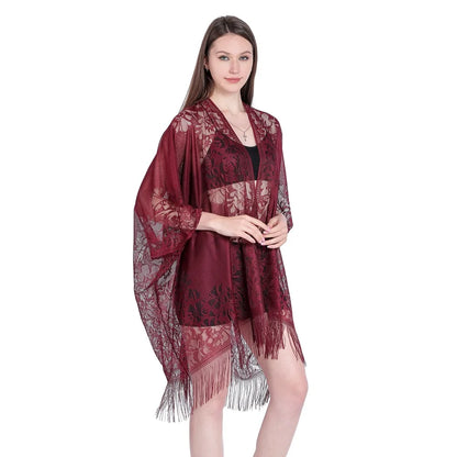 Women Sun Protection Shawl Lady Summer Hollow Out Lace Cardigan Holiday Bikini Blouse Breathable Beach Cape Sexy Long Tippet