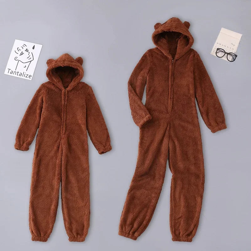 Sexy Cute Plush Autumn Winter Long Sleeve Hooded Romper Back Butt Bum Open Ass Flap Plush Jumpsuit Women Thick Sleepwear