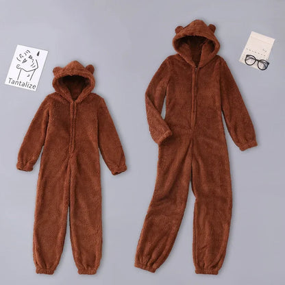 Sexy Cute Plush Autumn Winter Long Sleeve Hooded Romper Back Butt Bum Open Ass Flap Plush Jumpsuit Women Thick Sleepwear