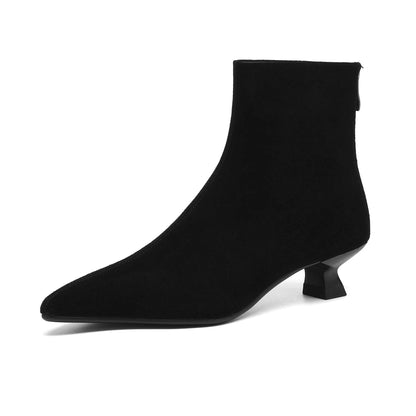 Plus Size 34-42 Genuine Leather Pointed Toe Med Heels Zipper Modern Boots Winter Autumn Shoes Concise Elegant Dress Ankle Boots
