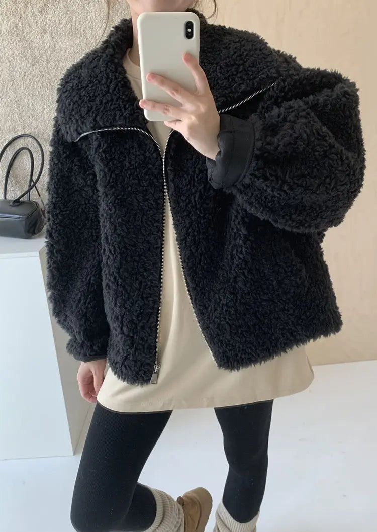 Fake Fleece Coat Women New Autumn Winter Casual Fleece-Lined Thickened Fur-Onepiece Coat Top