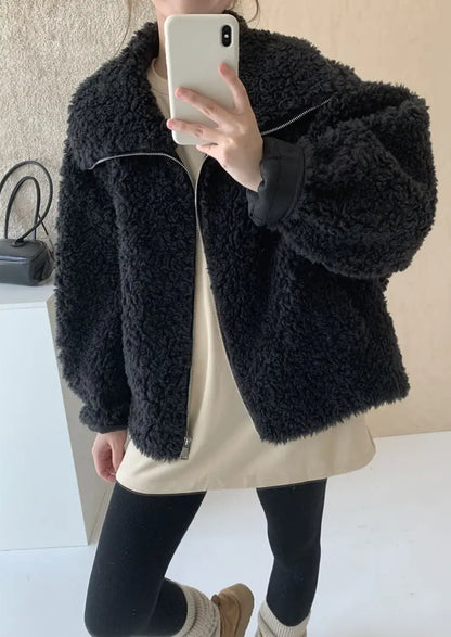 Fake Fleece Coat Women New Autumn Winter Casual Fleece-Lined Thickened Fur-Onepiece Coat Top