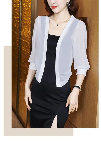 Chic Spring Summer Women Cardigan Sunscreen Chiffon Coat Shirt Vintage Thin Tops Short Jackets Design Shawl New