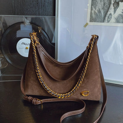 Women's New Light Luxury Fashionable High-End Black Suede Shoulder Crossbody Bag,Versatile for Commuting,Large Capacity Tote Bag