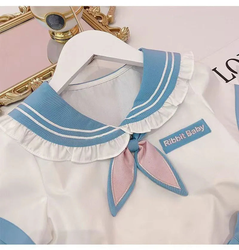 Summer Children Girls Student Uniform Set kids JK Mandarin Collar T-shirts and Pleated Skirts 2 Pieces Suit Kid School Uniform