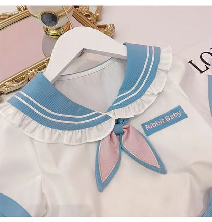 Summer Children Girls Student Uniform Set kids JK Mandarin Collar T-shirts and Pleated Skirts 2 Pieces Suit Kid School Uniform