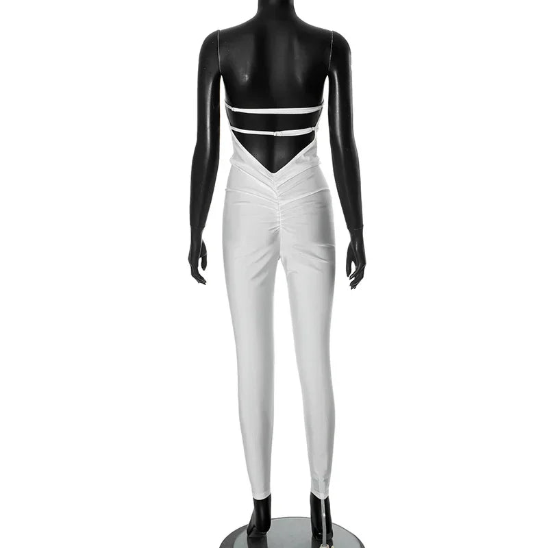 Black White Red Streetwear Tunics High Waist Overalls New Women Backless One Piece Jumpsuits Sexy Sleeveless Strapless Playsuits