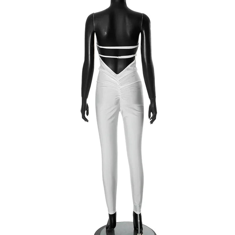 Black White Red Streetwear Tunics High Waist Overalls New Women Backless One Piece Jumpsuits Sexy Sleeveless Strapless Playsuits
