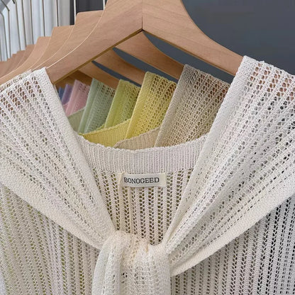 Lace Hollow Linen Knitted Shawl Summer Air Conditioning Fake Collar Neck Guard Knit Thin Knotted Cape Shoulder Scarf For Women