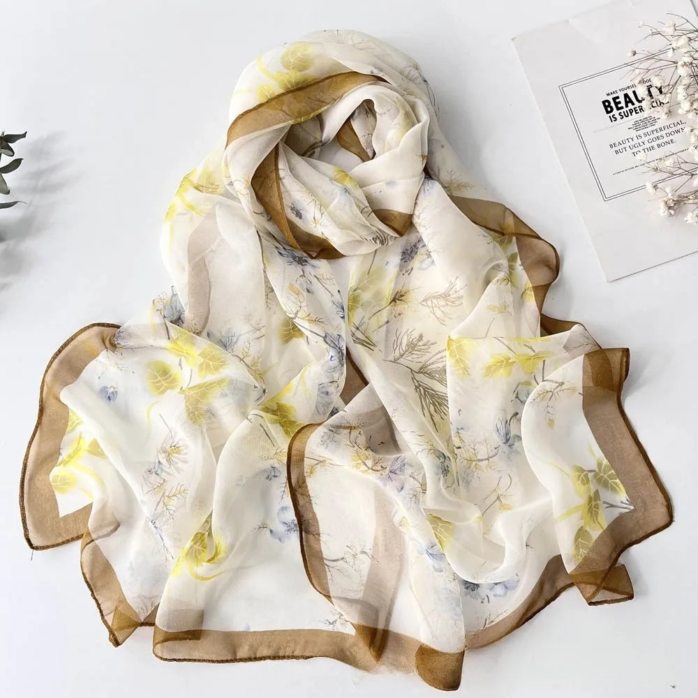 Floral Chiffon Scarf for Women - 160x50cm Silky Georgette, Lightweight  Summer Beach Wrap & Sun Protective Hijab