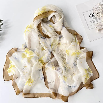 Floral Chiffon Scarf for Women - 160x50cm Silky Georgette, Lightweight  Summer Beach Wrap & Sun Protective Hijab
