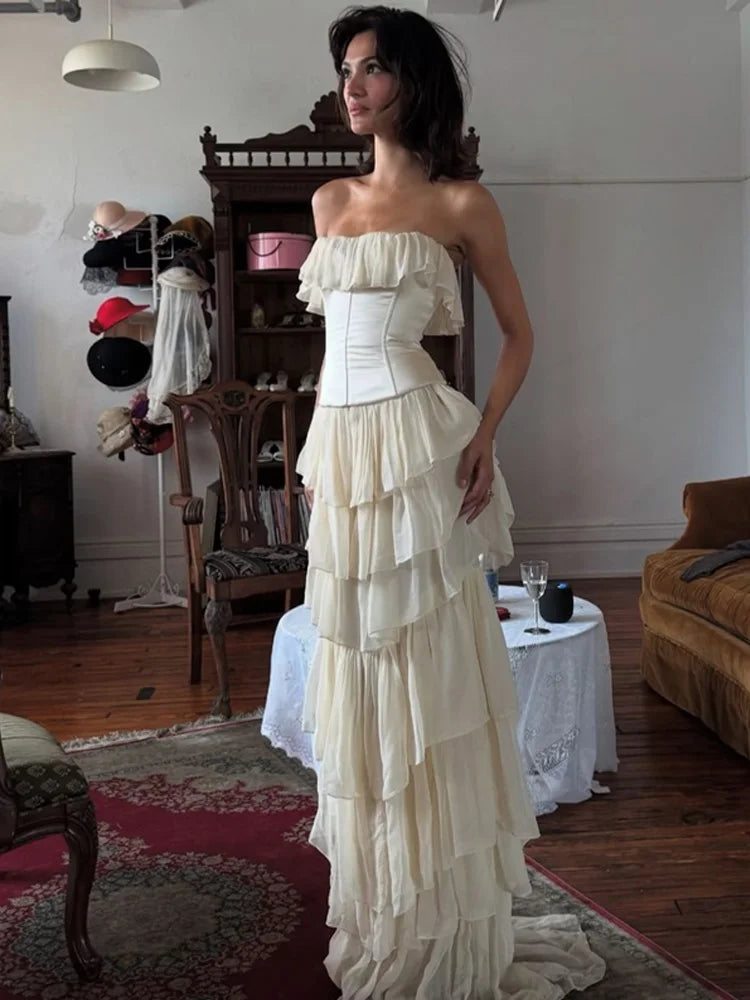 LORIE Ivory Chiffon Party Dresses Strapless Layer Pleat Sleeveless Evening Prom Dress Floor-Length Prom Gowns 2025 Customized
