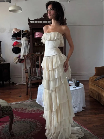 LORIE Ivory Chiffon Party Dresses Strapless Layer Pleat Sleeveless Evening Prom Dress Floor-Length Prom Gowns 2025 Customized
