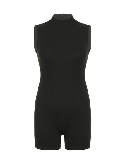 Women's Sports Jumpsuit Invisible Zipper Sleeveless High Street Rompers Basic All-match Female Summer Playsuit 2024