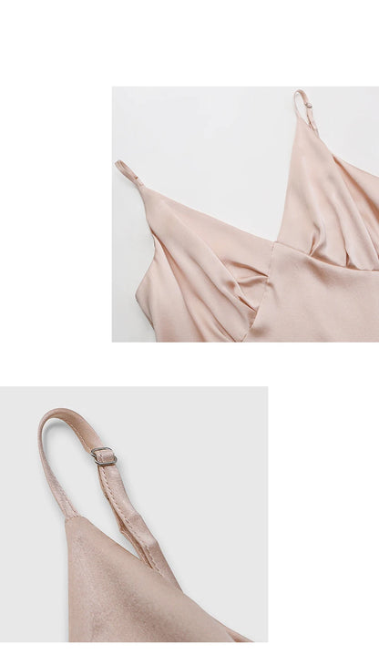 19 Momme 100% Mulberry Silk Nightgown V-Neck Sexy Cami Slip Dress Women Loungewear Sleepwear Breathable
