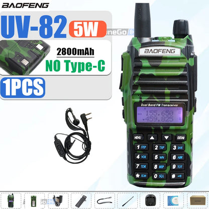 1/2Pcs Baofeng UV-82 Walkie Talkie 5/8W Tri-Power FM Radio Type-C Charger Dual PTT Dual Band VHF/UHF Two Way Camouflage For Hunt