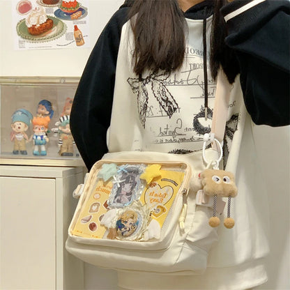 Japanese High School Girls Crossbody Bags Transparent Square Ita Bags Handbags Black Messenger Bag Ladies Sweet Lolita