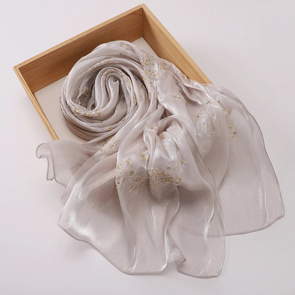 Elegant Embroidery Glitter Shimmer Hijab Shawl Pleated Glitter Chiffon Shawl Lightweight Crinkle Flowy Plain Hijab Scarves