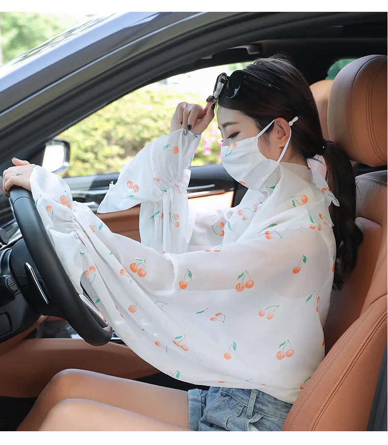 Cycling Sun Protection Shawl Driving Ice Silk Neck Face Cover Scarf Cooling Outdoor Cover Up Breathable Long Flared Sleeve Cape