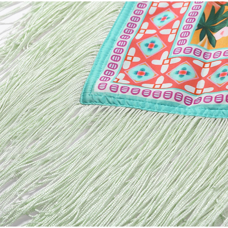 Fashion Vintage Printed Tassel Square Scarf Women Fringe Patchwork Shawl Waist Seal Accessories 2026 Spring Summer Street Shawls