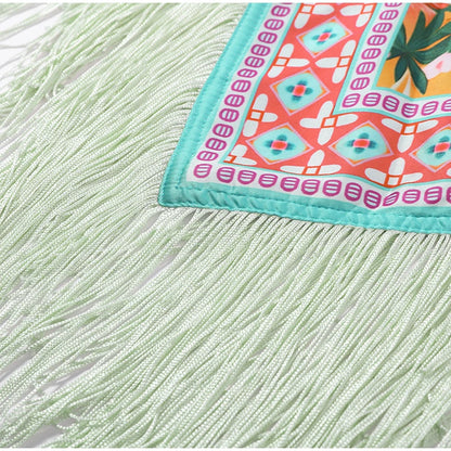 Fashion Vintage Printed Tassel Square Scarf Women Fringe Patchwork Shawl Waist Seal Accessories 2026 Spring Summer Street Shawls