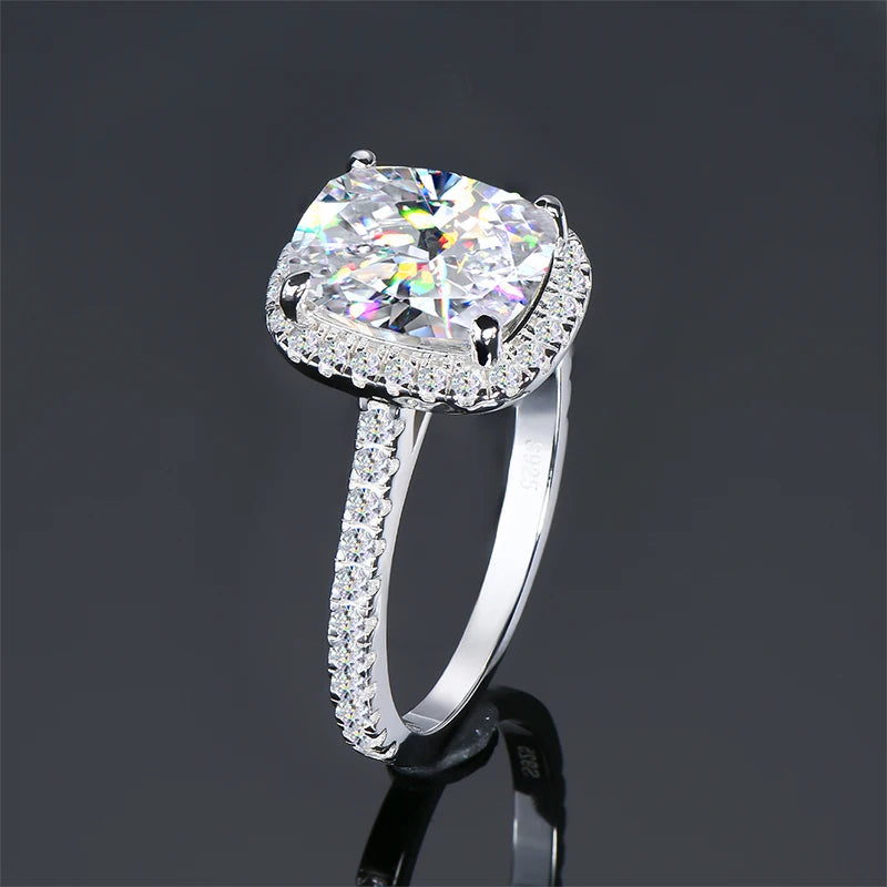 IOGOU Luxury 4ct Moissanite Halo Engagement Ring Certified Cushion Cut Diamond Wedding Rings 925 Sterling Sliver Wedding Jewelry