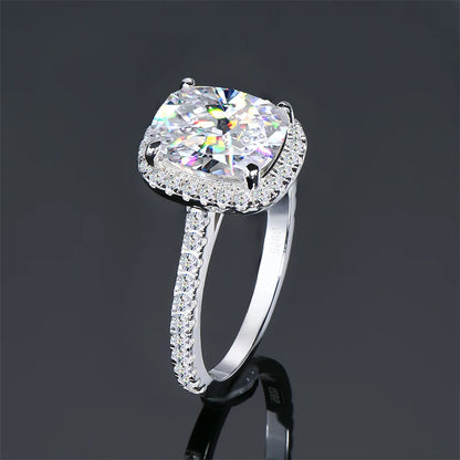 IOGOU Luxury 4ct Moissanite Halo Engagement Ring Certified Cushion Cut Diamond Wedding Rings 925 Sterling Sliver Wedding Jewelry