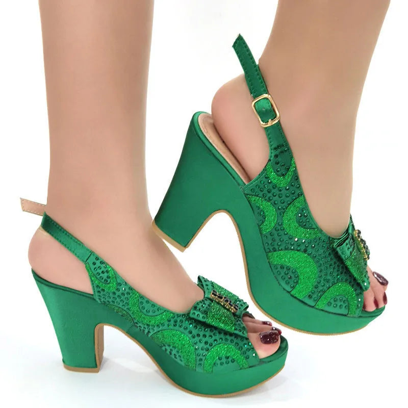 Newest Coming Pointed Toe Italian Design Italian Women Shoes Matching Bags in Silver Color for Wedding Nigerian Ladies Sandals