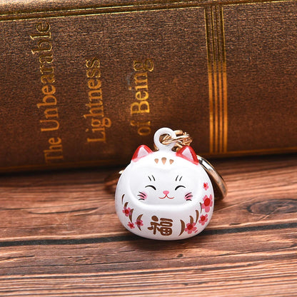 New Japanese Cute Lucky Cat Bell KeyChains Car Bag Decor Water Sound Bell Pendant Charm Keys Couple Gifts Keyring Pray Keyfob