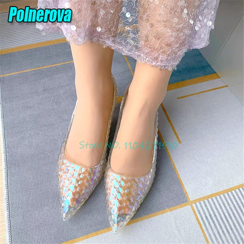 Transparent Crystal High Heels Wedding Bridal Shoes Luxury Pointed Toe Round Heel Women Pumps Elegant Fairy Banquet Party Shoes