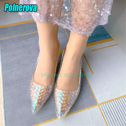 Transparent Crystal High Heels Wedding Bridal Shoes Luxury Pointed Toe Round Heel Women Pumps Elegant Fairy Banquet Party Shoes