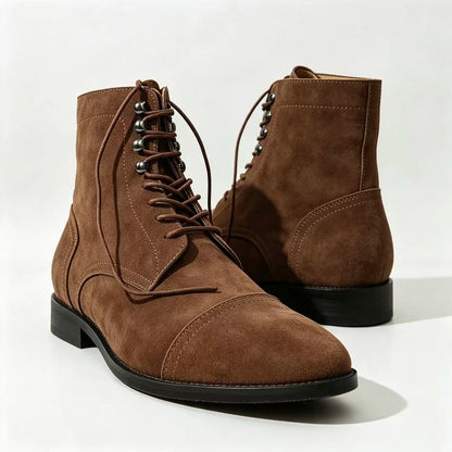 Suede Leather Mens Motocross Boots Lace‑Up Ankle Boots Men Formal Business Boots Men Vintage Hand‑Stitched Man Casual Shoes