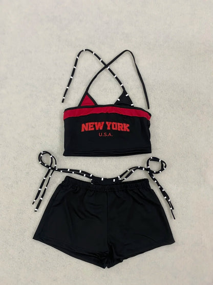 2026 new summer American retro sports Y2K hanging neck shorts two-piece set punk street trend fashion ins personality spicy girl