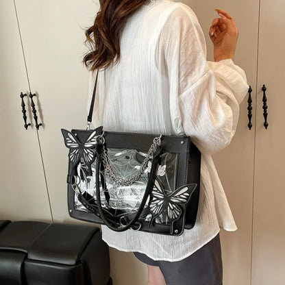 Sweet Y2k Lolita Butterfly Chain Shoulder Bags Trendy Gothic Harajuku Ita Bag Japanese Chic Women Transparent Handbags Crossbody