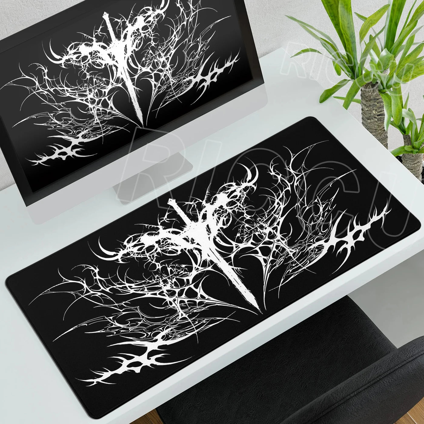 Black White Cybersigilism Deskmat Gothic Sword Art Mousepad Office Rubber Mouse Pad XXL PC Desk Accessories Gaming Keyboard Mats
