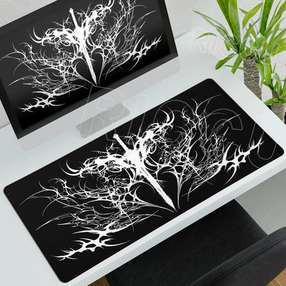 Black White Cybersigilism Deskmat Gothic Sword Art Mousepad Office Rubber Mouse Pad XXL PC Desk Accessories Gaming Keyboard Mats