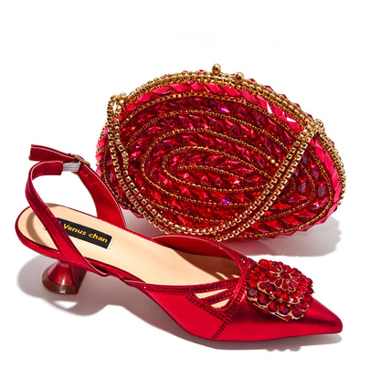 New Shoes and Bags Matching Set Nigerian Women Heel Party for Women green Colour Italian Design Wedding INS Design