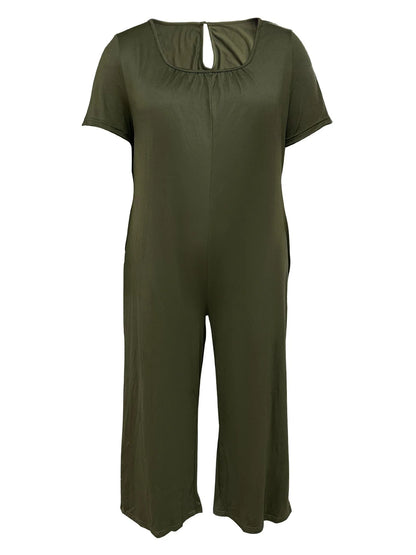 Plus Size 0XL-5XL Summer Rompers Overalls Women's Solid Color Jumpsuit with Pockets Casual Fashion Short Sleeve Jumpsuits