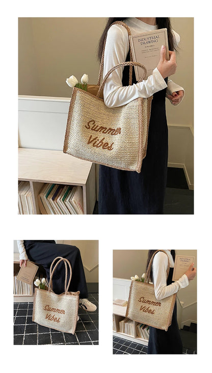 Large Capacity Women Tote Bag 2026 New Fashion Hand-made Straw Bag Female Shoulder Handbag Causal Commuter Bags for Ladies