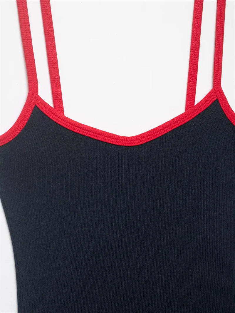 Women's Bodysuit 2026 New Fashion Spring Summer Color-block Trim Jumpsuit for Women Chic Personality Spaghetti Strap Bodysuit
