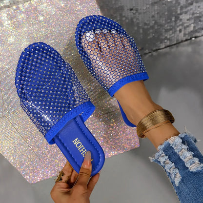 Women Slippers Summer Sexy Mesh Indoor Home Sandals Square Toe Female Flat Slippers Outdoor Clogs Beach Slippers Slides Women