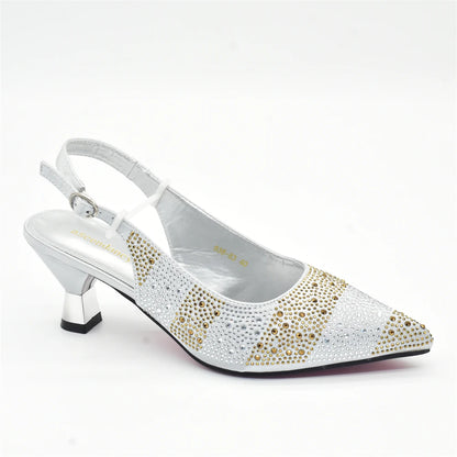 New Fashion Women Nigerian Italian Shoes and Bags Set Decorated with Rhinestone Elegant Woman Heeled Shoes Wedding Leather Shoe
